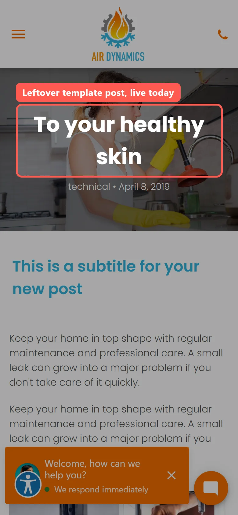 Before: Old site still showing a 2019 template post